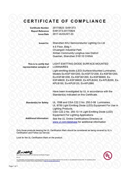 Porcellana Shenzhen KHJ Semiconductor Lighting Co., Ltd Certificazioni